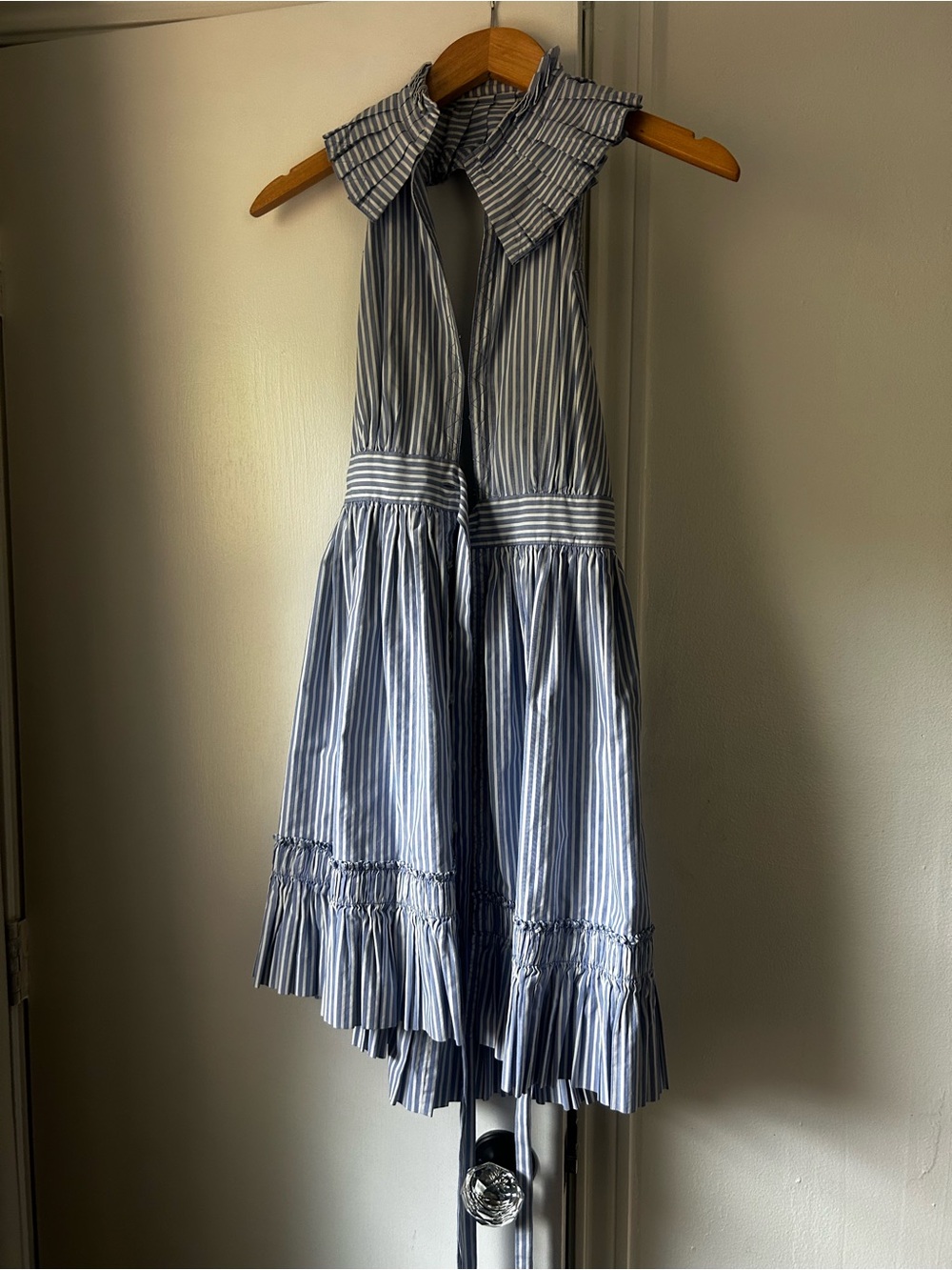 Alexis Briley Blue and White Striped Backless Halter Dress